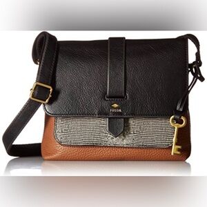 FOSSIL Kinkey Black and Tan Crossbody Bag